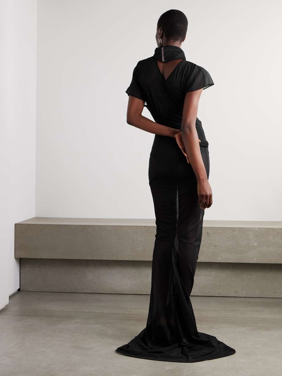 lilith asymmetric gathered organza-jersey gown