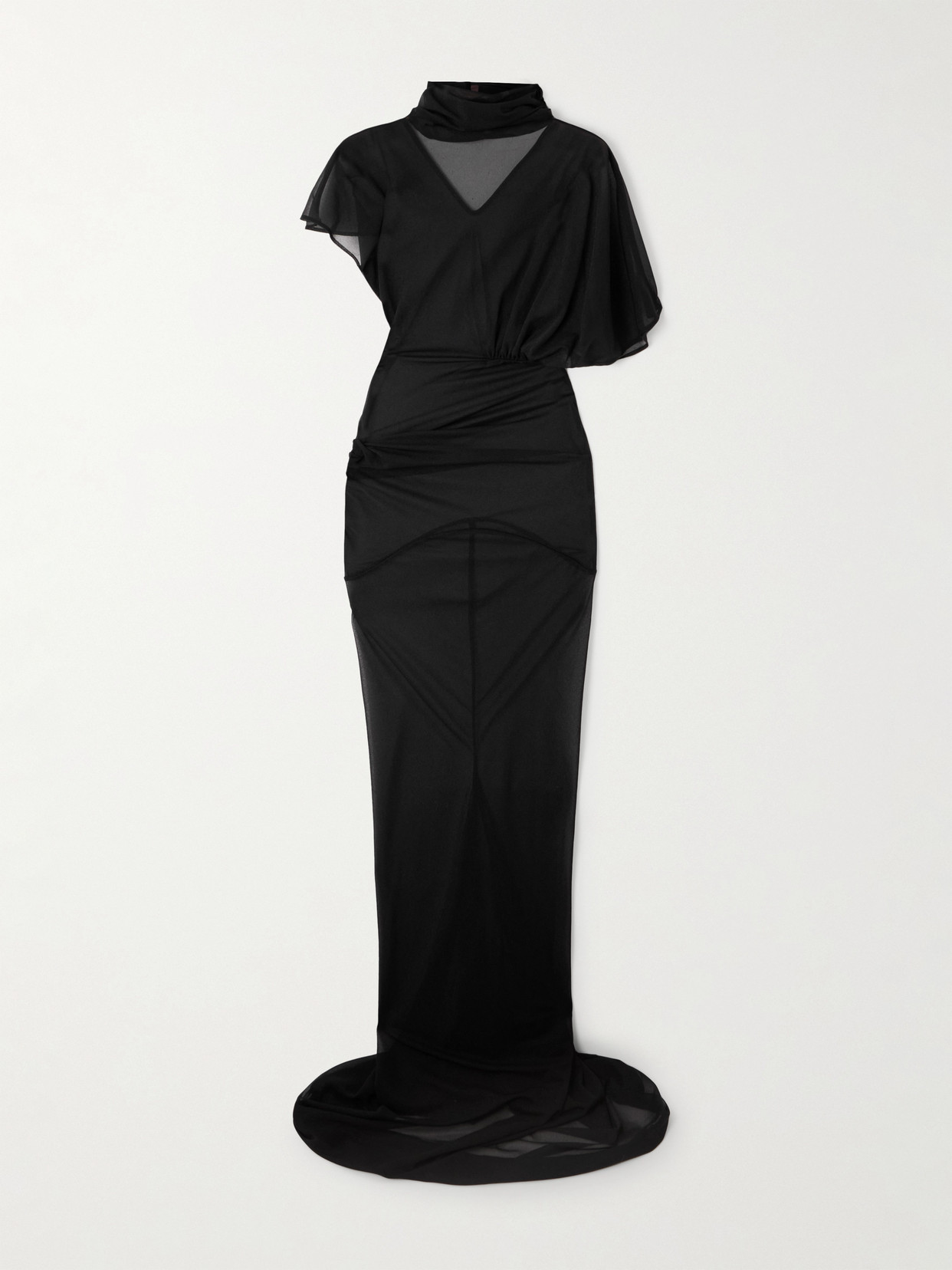 Rick Owens Lilith Asymmetric Gathered Organza-jersey Gown In Black