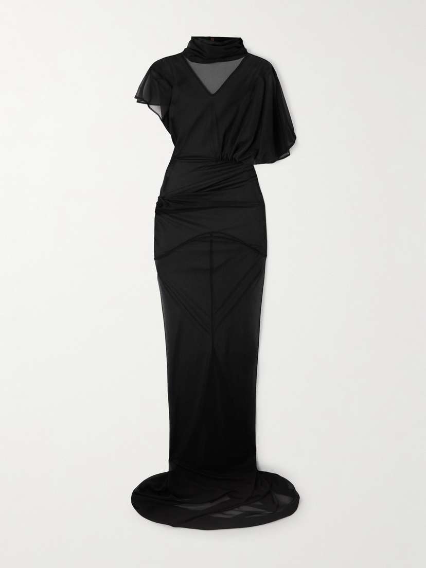 Rick Owens Lilith Asymmetric Gathered Organza-jersey Gown