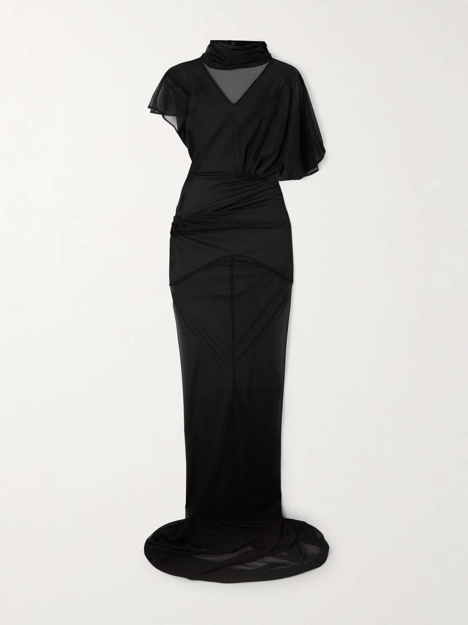 lilith asymmetric gathered organza-jersey gown