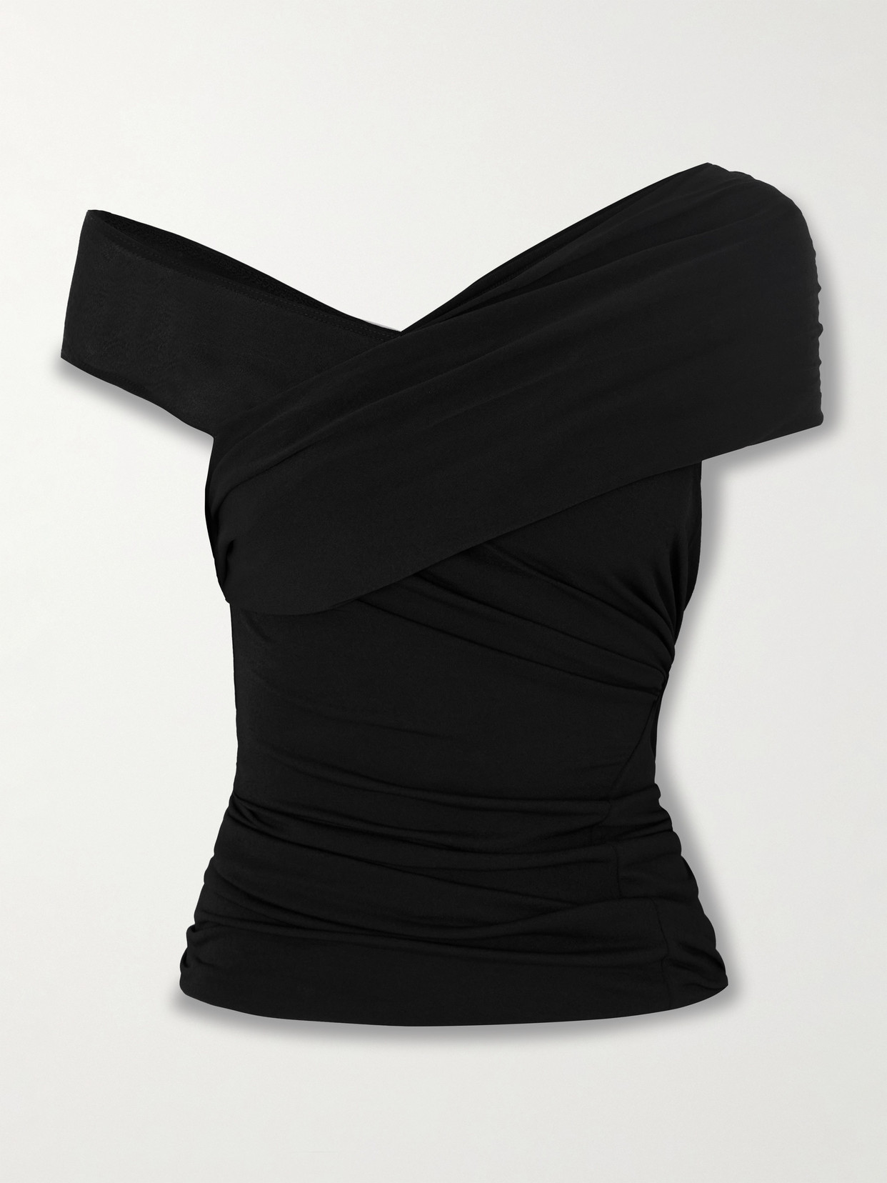 Rick Owens Sahara Asymmetric Gathered Crepe-jersey Top In Black