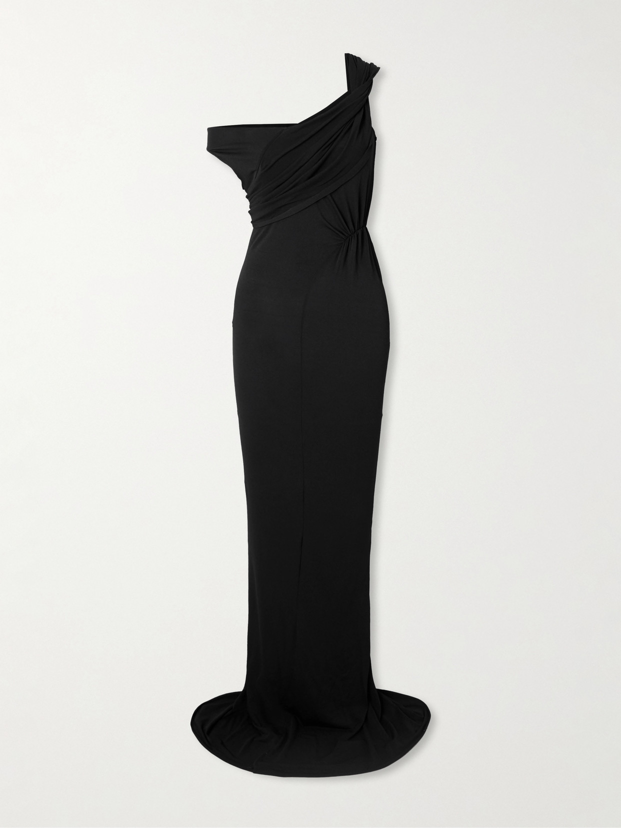 Rick Owens Sahara Asymmetric Paneled Gathered Jersey Gown In Black