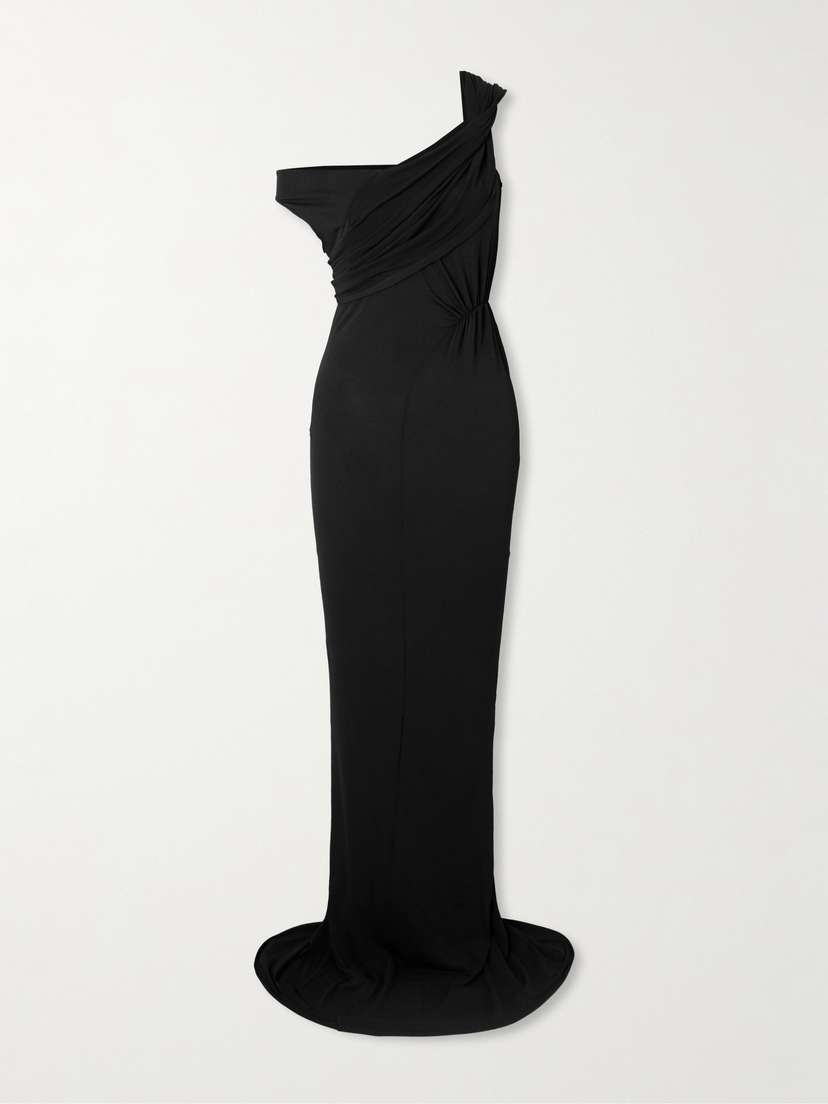 Rick Owens Sahara Asymmetric Paneled Gathered Jersey Gown
