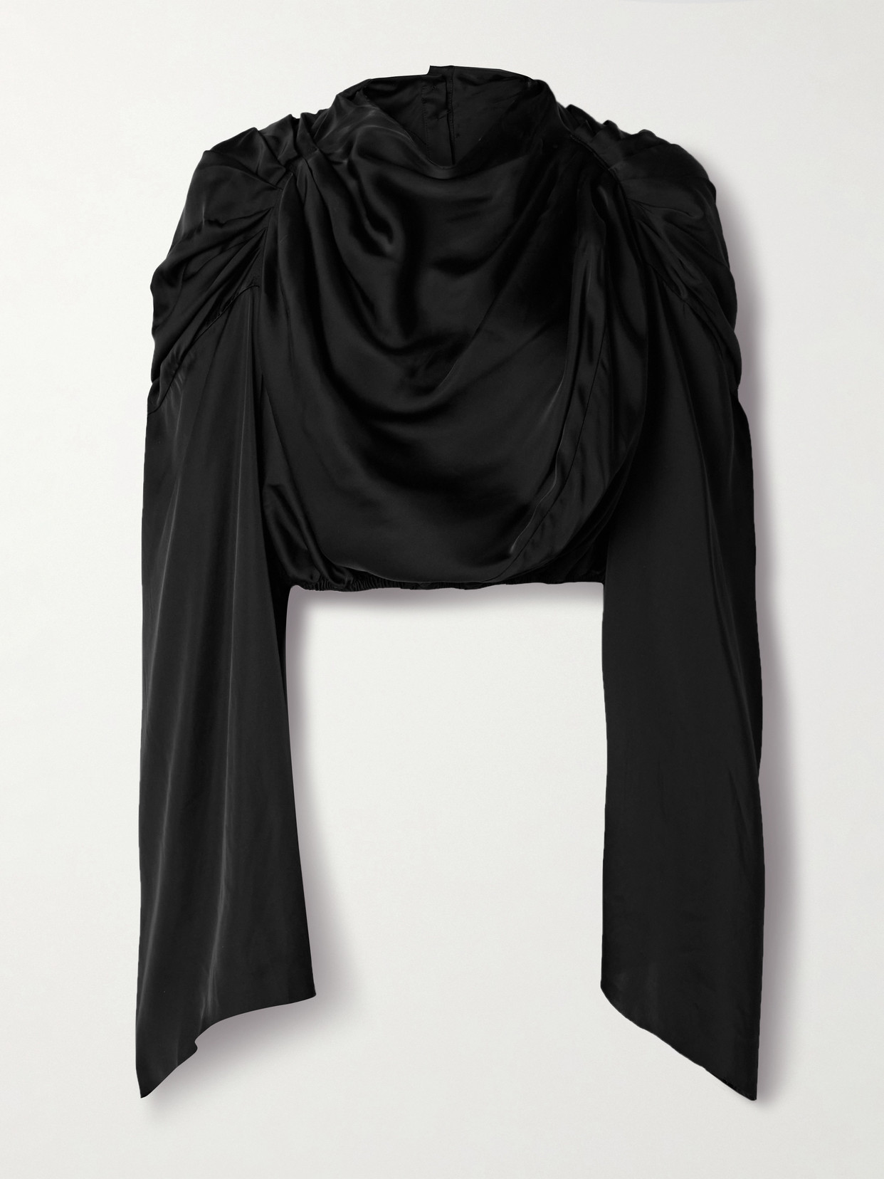 Rick Owens Claudette Cropped Draped Charmeuse Top In Black