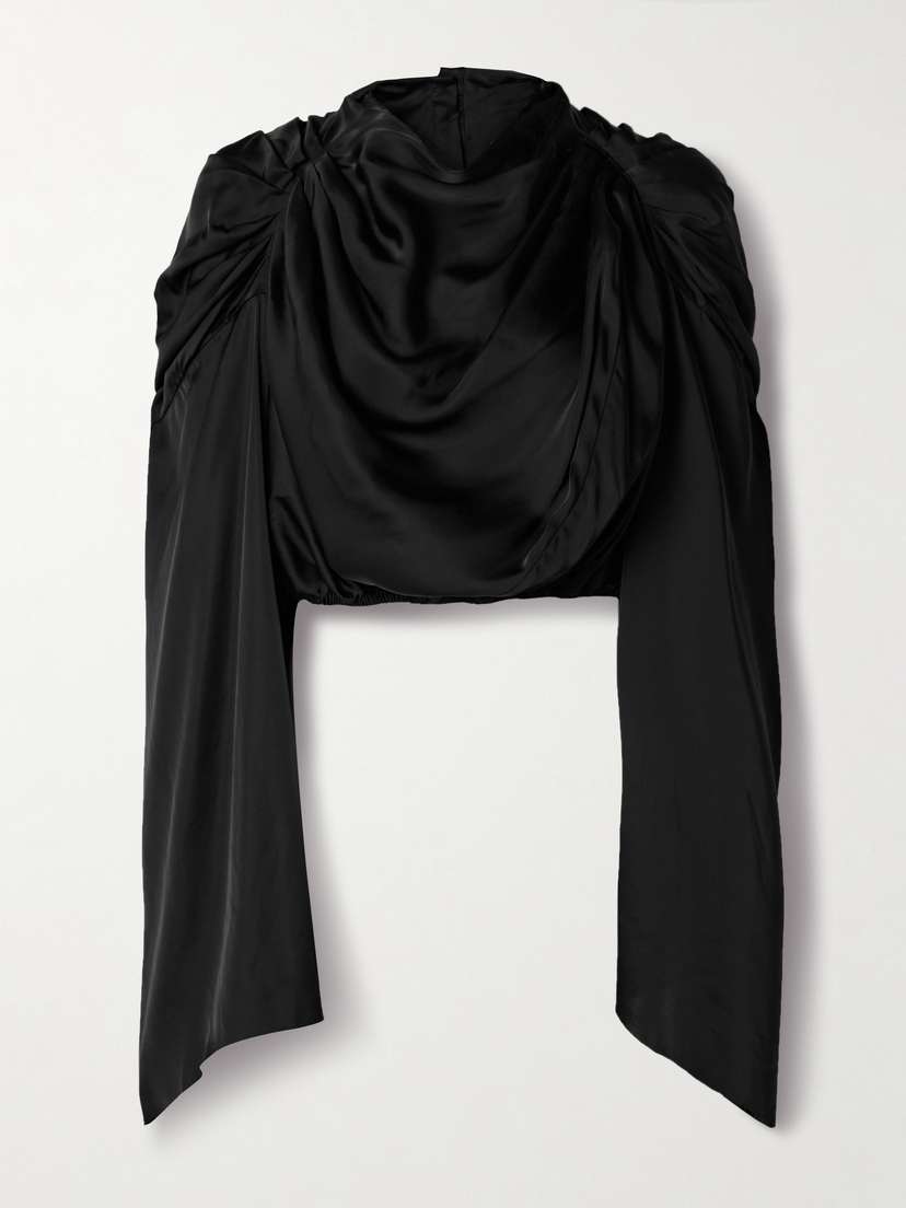 Rick Owens Claudette Cropped Draped Charmeuse Top