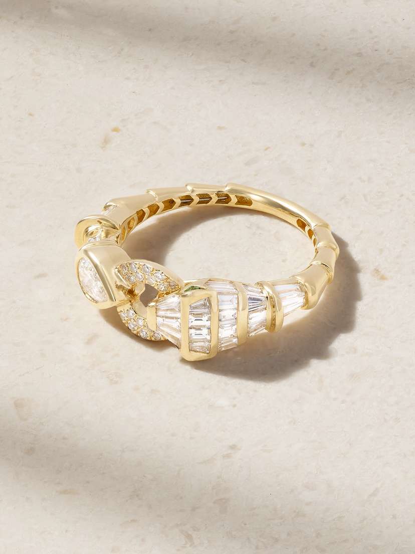 SHAY Serpentine 18-karat Gold, Diamond And Garnet Ring