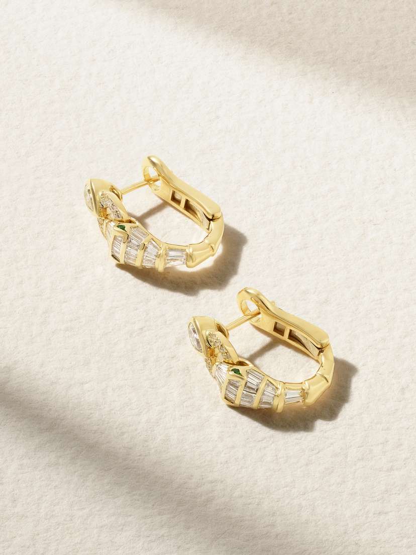 SHAY Serpentine 18-karat Gold, Diamond And Garnet Earrings