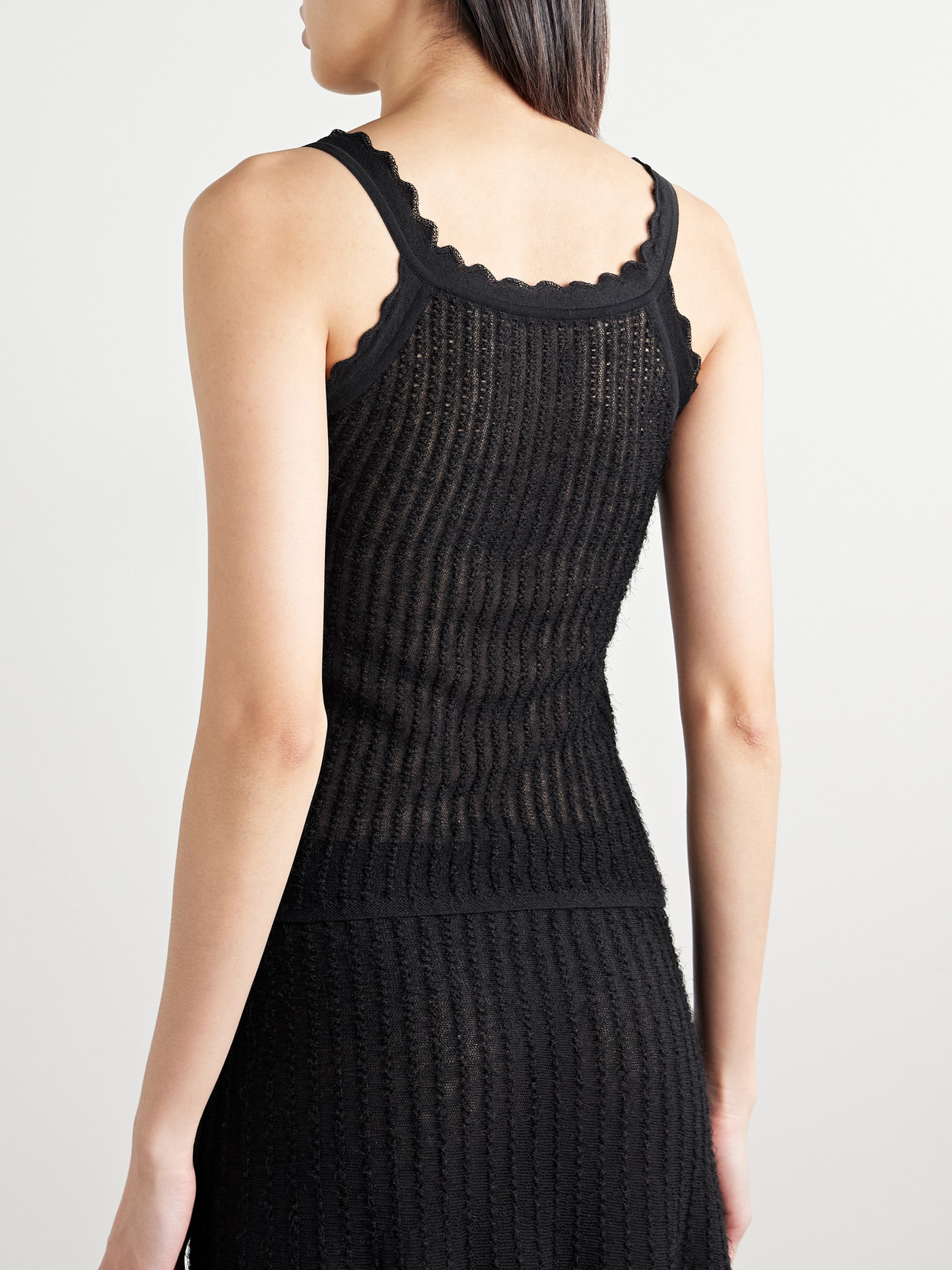 Khaite Ennio Scalloped Pointelle-knit Tank In Black
