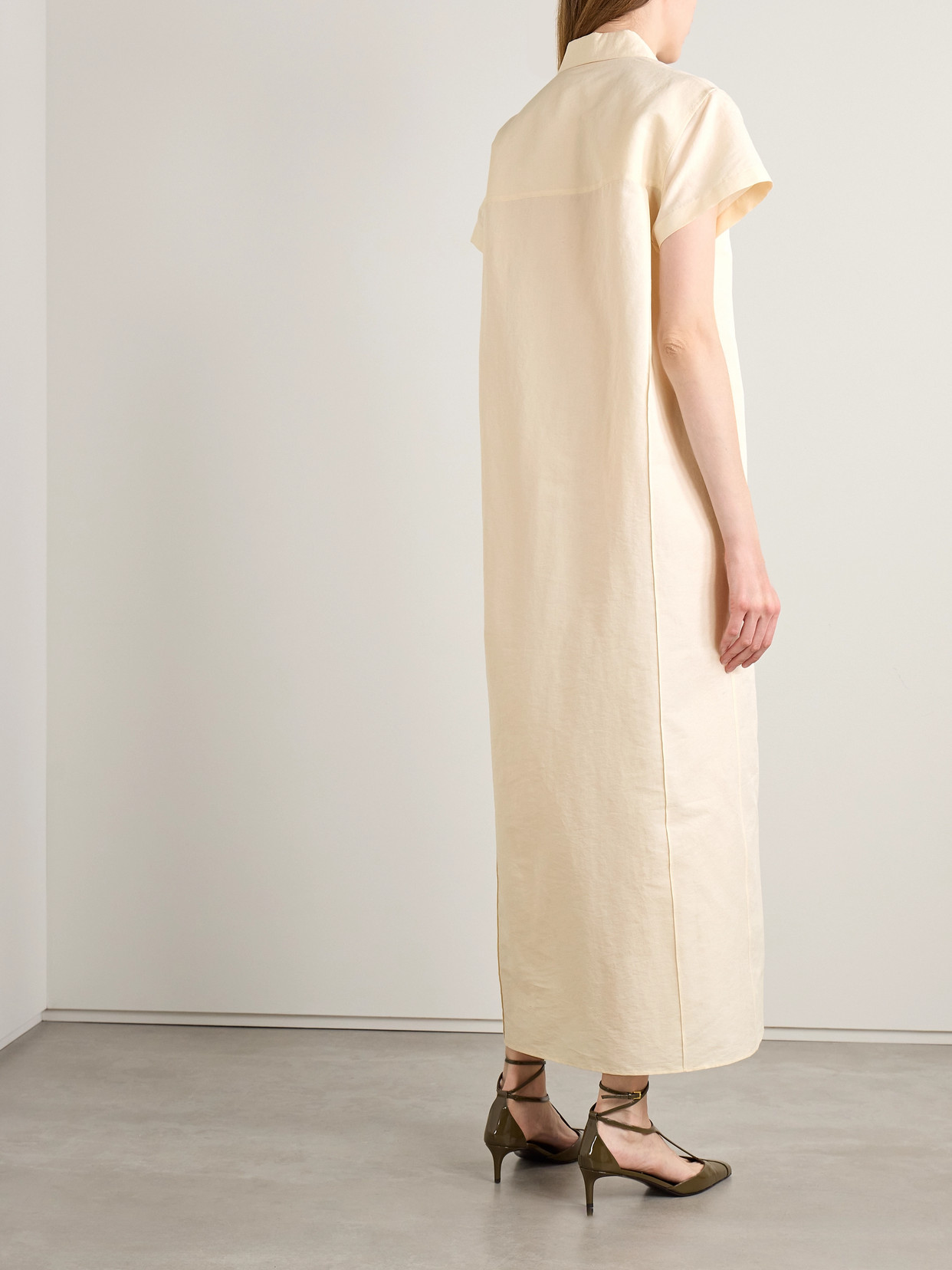 Khaite Effy Silk And Cotton-blend Organza Midi Shirt Dress In Neutral
