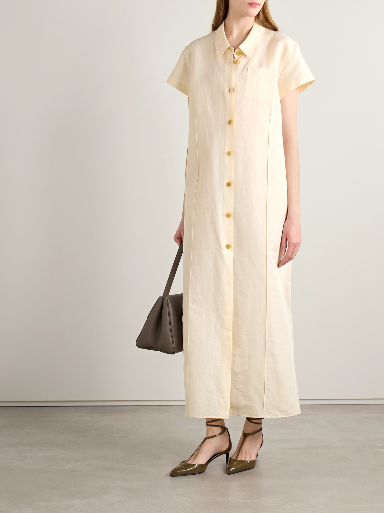 Khaite Effy Silk And Cotton-blend Organza Midi Shirt Dress In Neutral