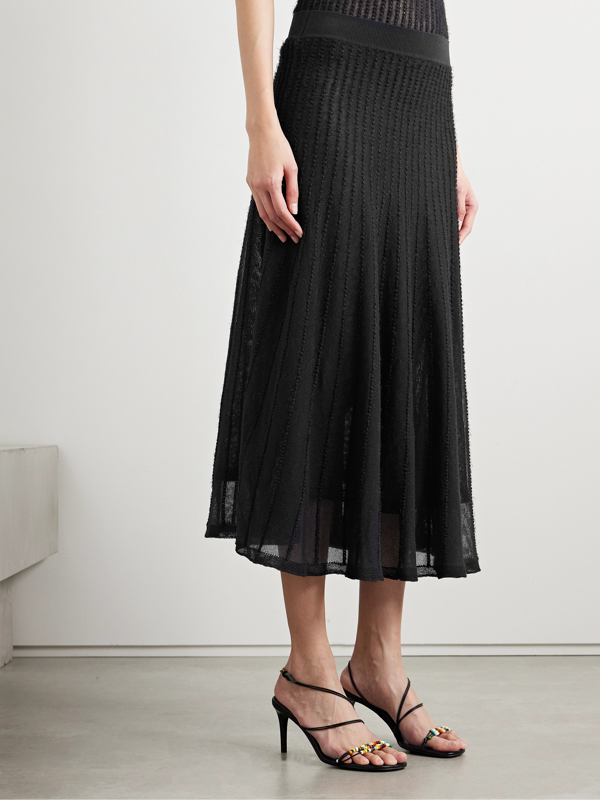 KHAITE Dawn pointelle-knit midi skirt