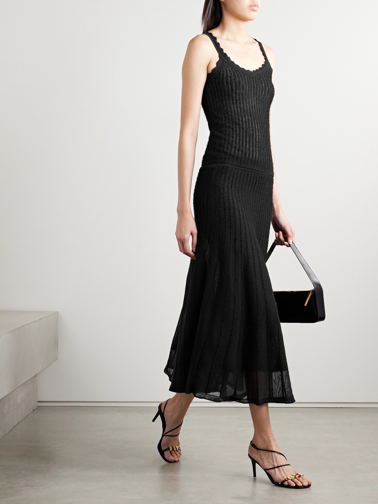 Khaite Dawn Pointelle-knit Midi Skirt In Black