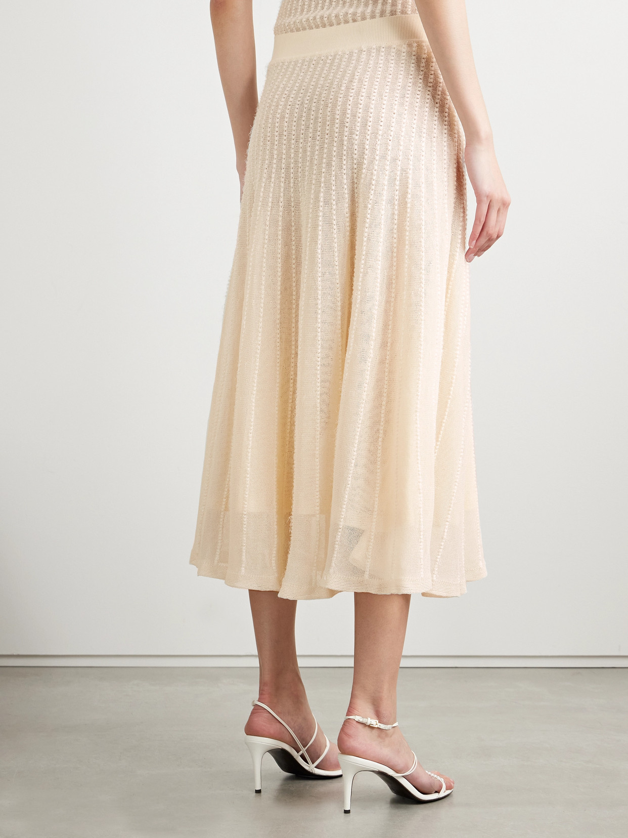 Khaite Dawn Pointelle-knit Midi Skirt In Cream