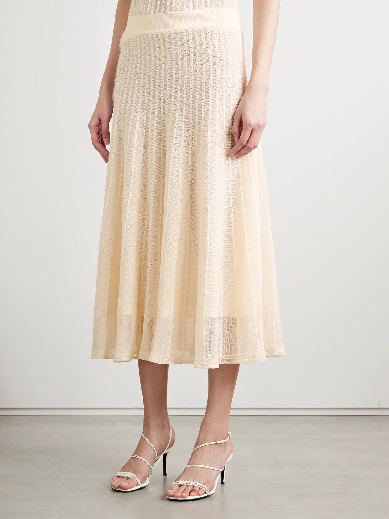 Khaite Dawn Pointelle-knit Midi Skirt In Cream