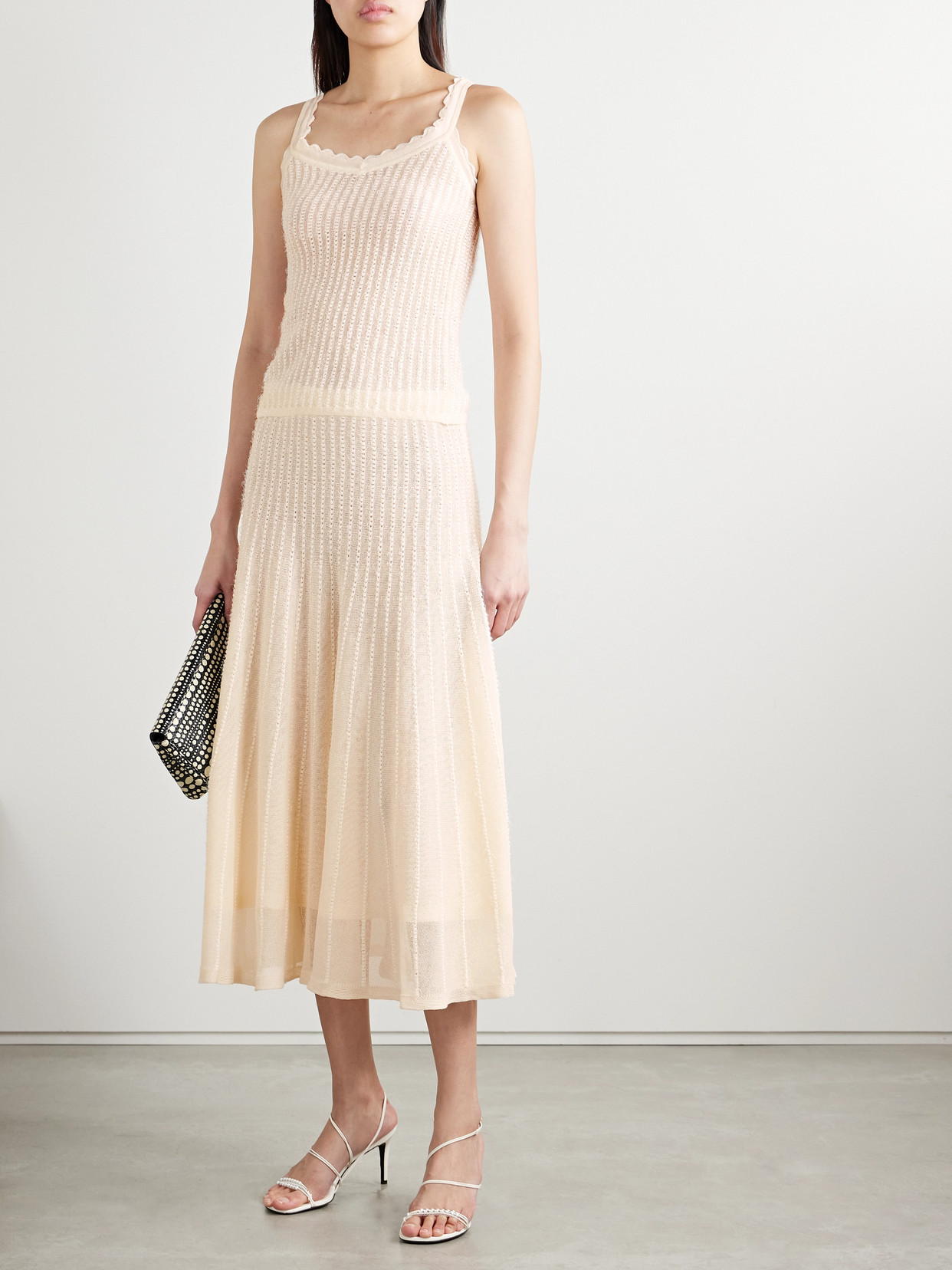 Khaite Dawn Pointelle-knit Midi Skirt In Cream