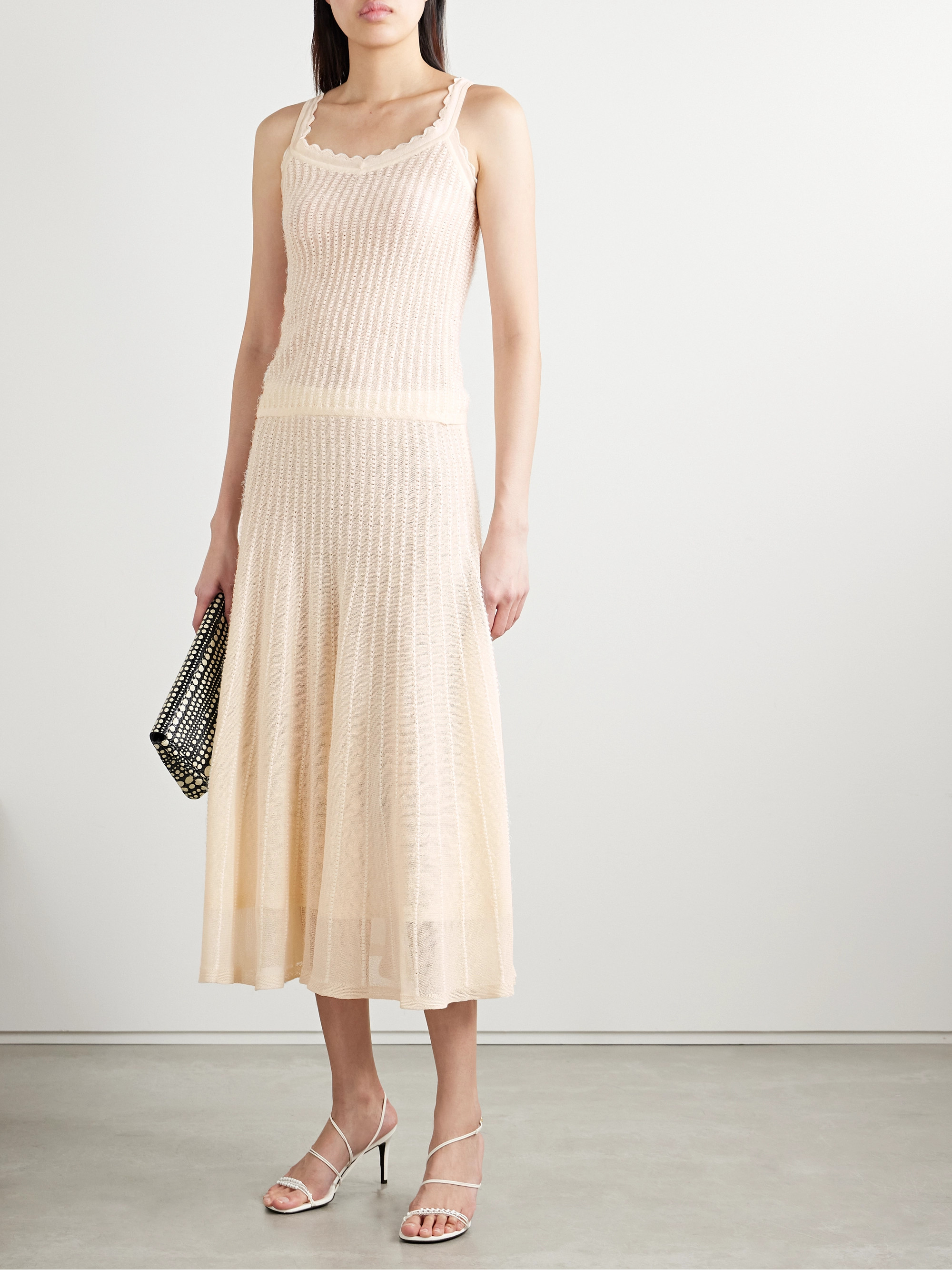 KHAITE Dawn pointelle-knit midi skirt