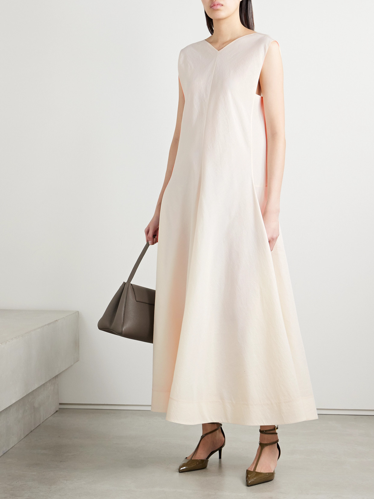 Shop Khaite Mellie Silk-blend Organza Midi Dress In Cream