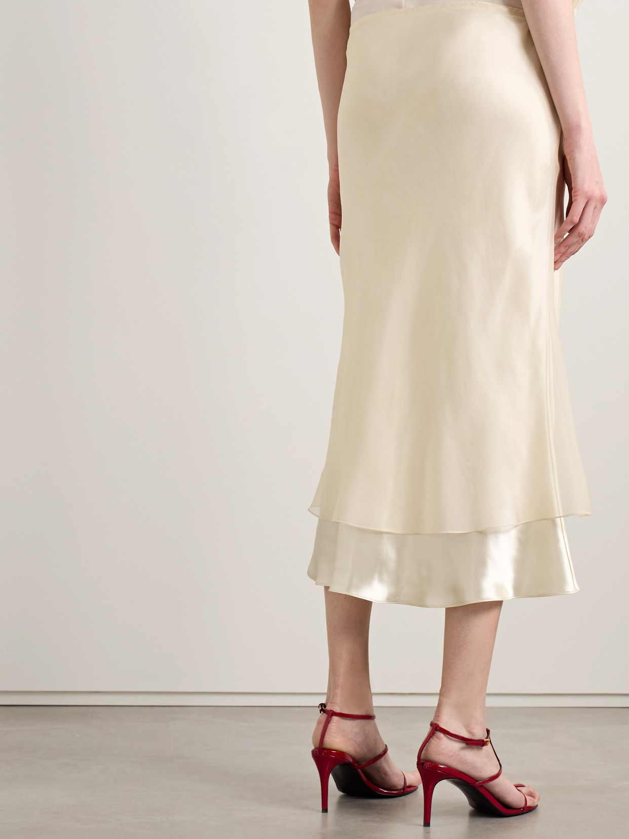 Khaite Monina Layered Satin And Organza Midi Skirt