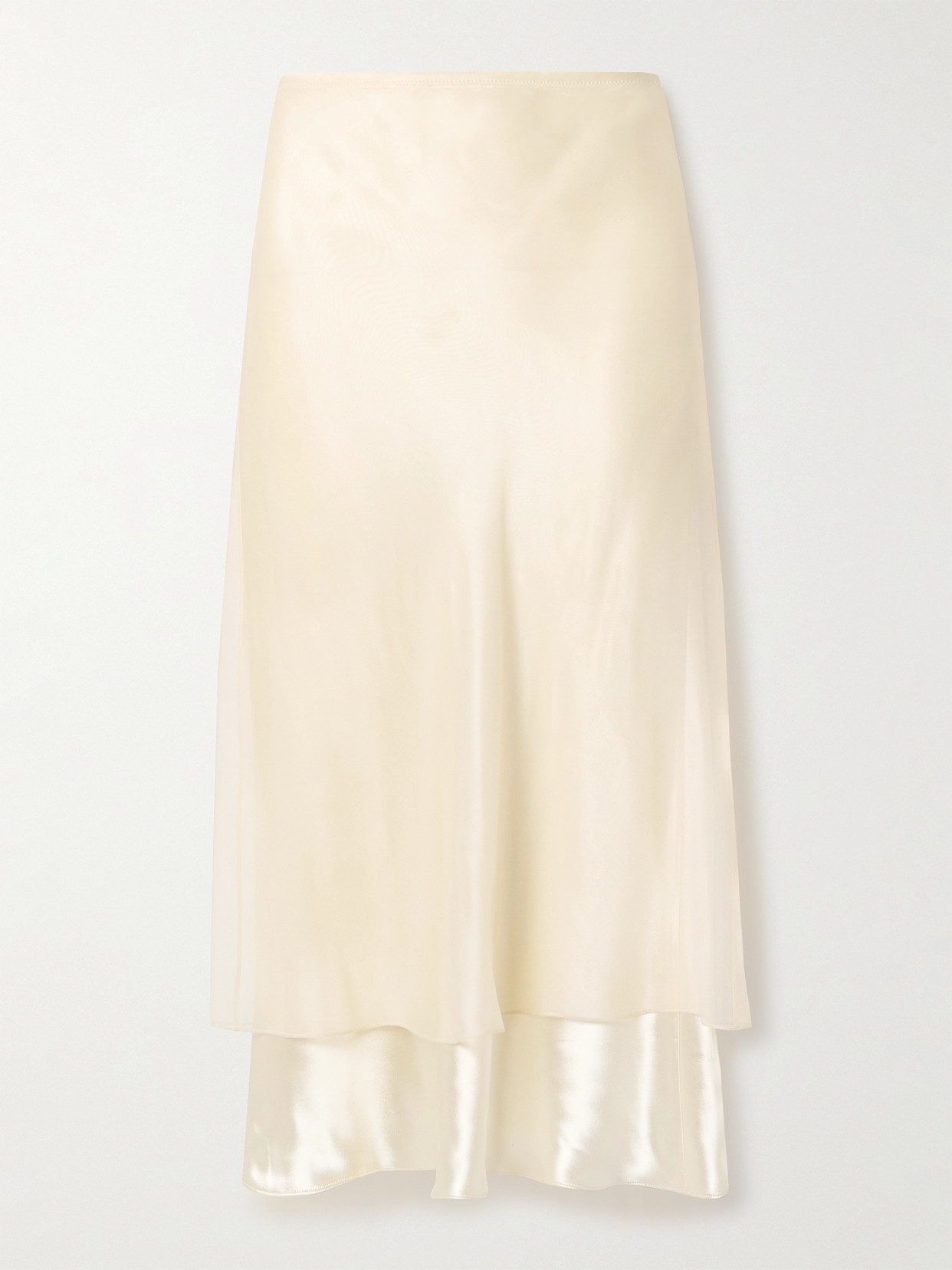 Khaite Monina Layered Satin And Organza Midi Skirt