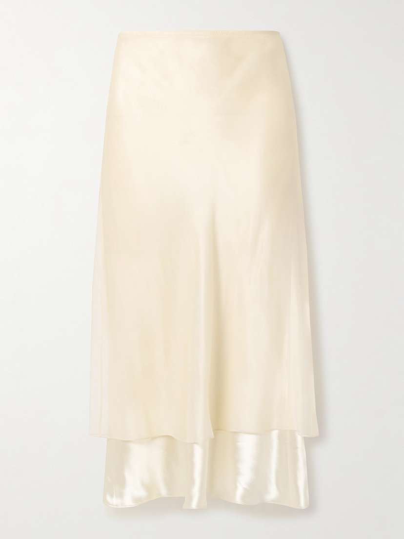 Khaite Monina Layered Satin And Organza Midi Skirt
