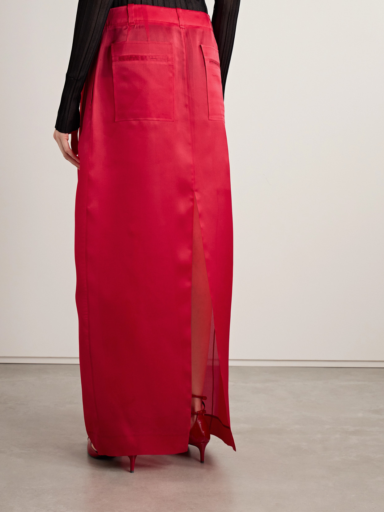 Khaite Lucian Pleated Silk Organza Maxi Skirt In Red