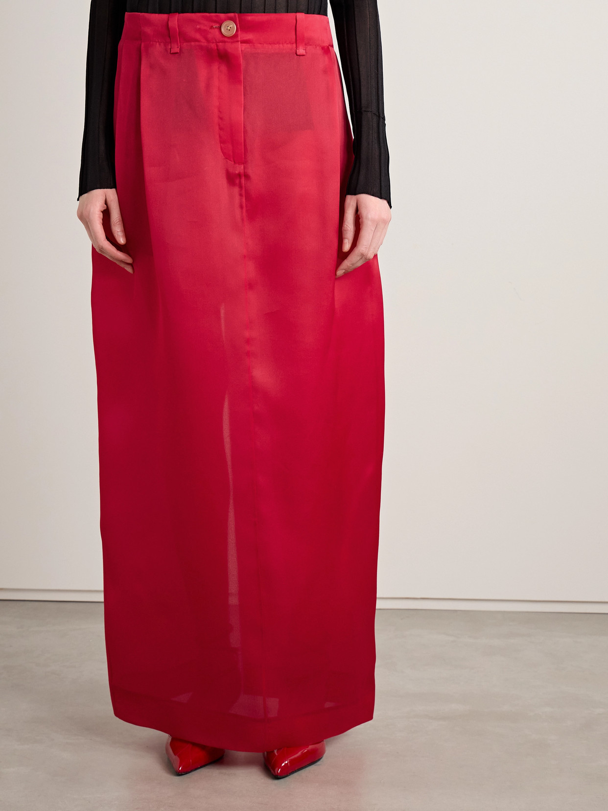 Khaite Lucian Pleated Silk Organza Maxi Skirt In Red