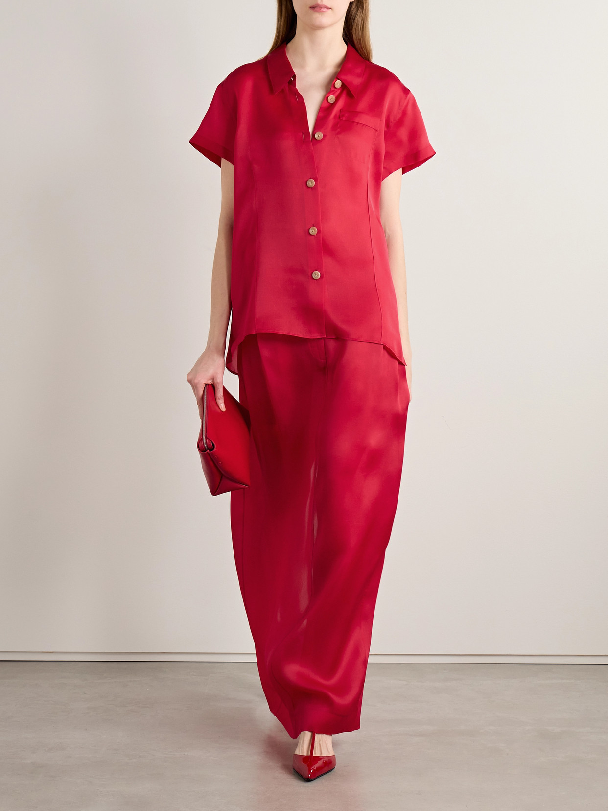 Khaite Lucian Pleated Silk Organza Maxi Skirt In Red