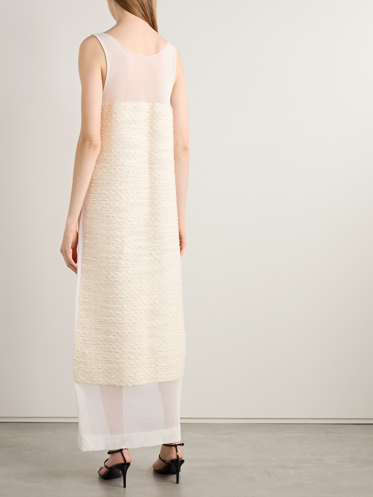Khaite Miriele Tweed-paneled Knitted Maxi Dress In Ivory