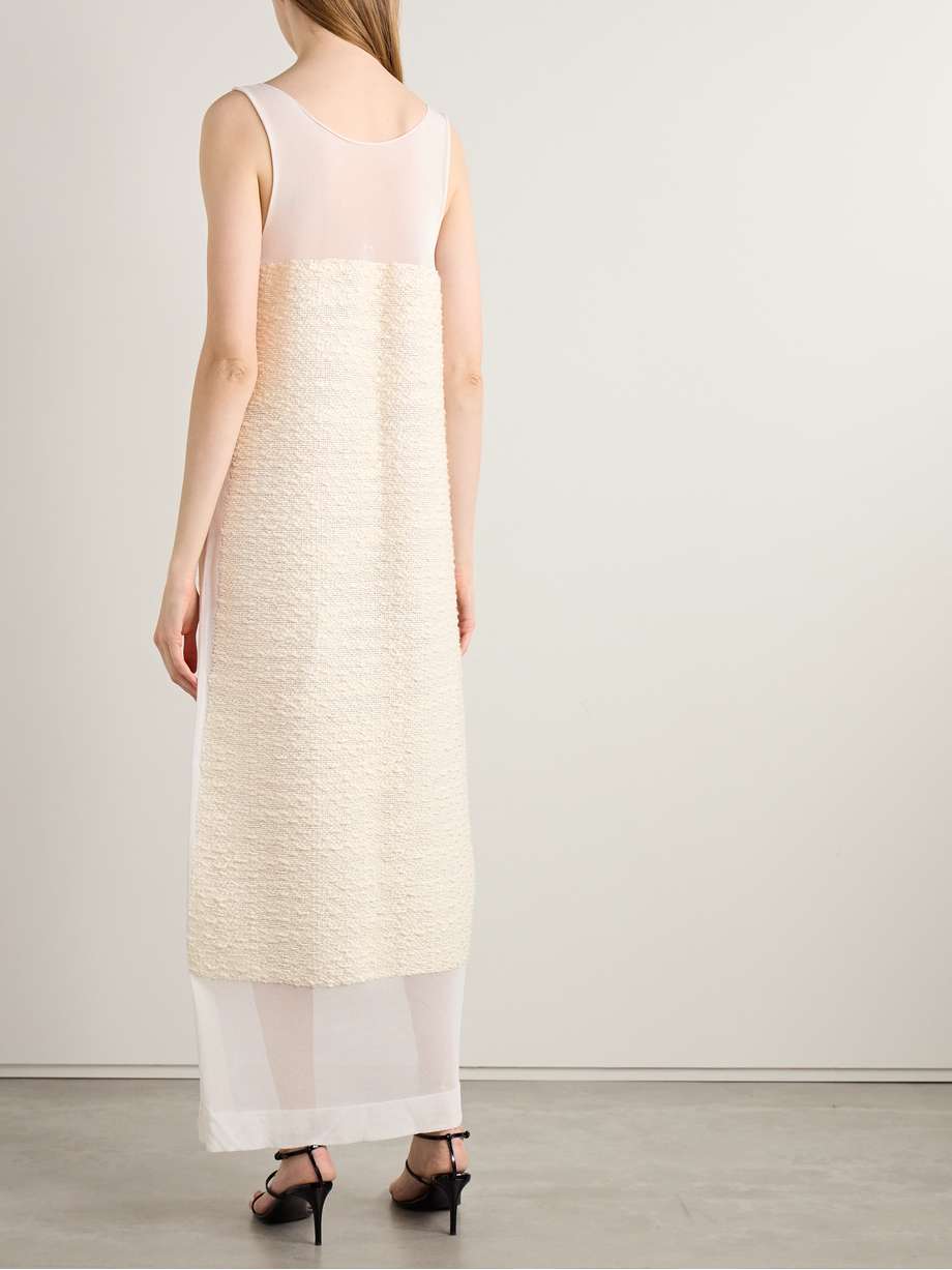 miriele tweed-paneled knitted maxi dress