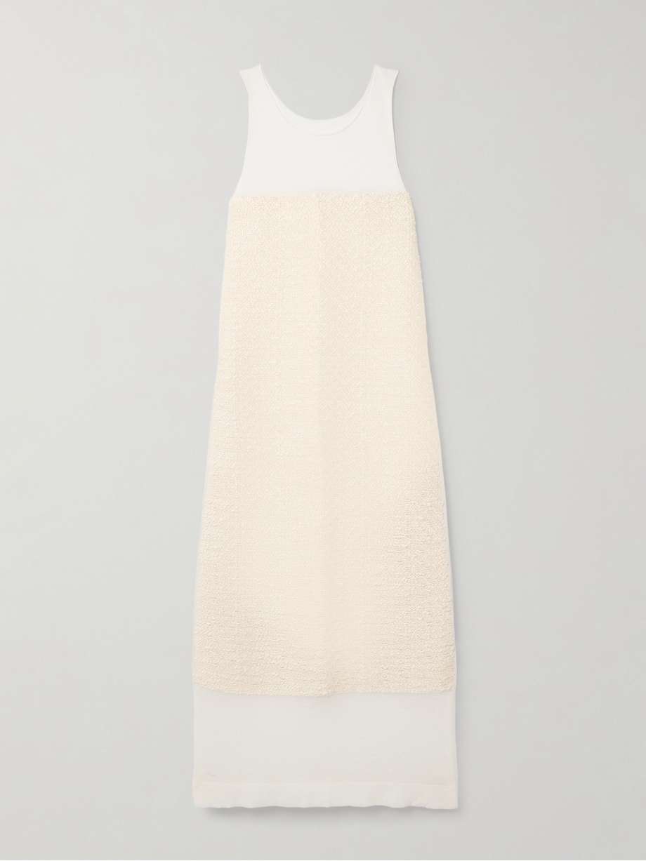 miriele tweed-paneled knitted maxi dress