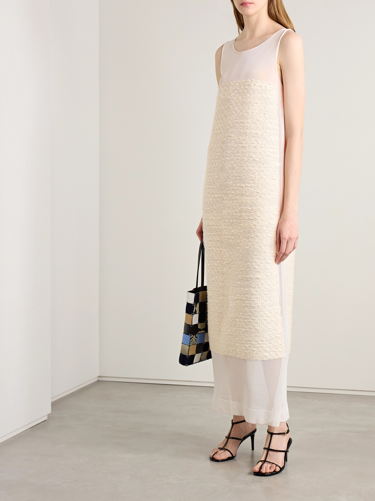 Khaite Miriele Tweed-paneled Knitted Maxi Dress In Ivory