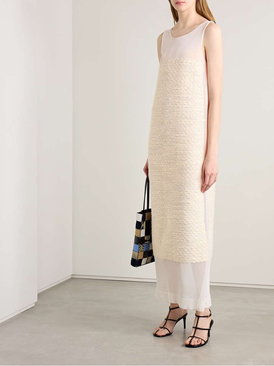 miriele tweed-paneled knitted maxi dress