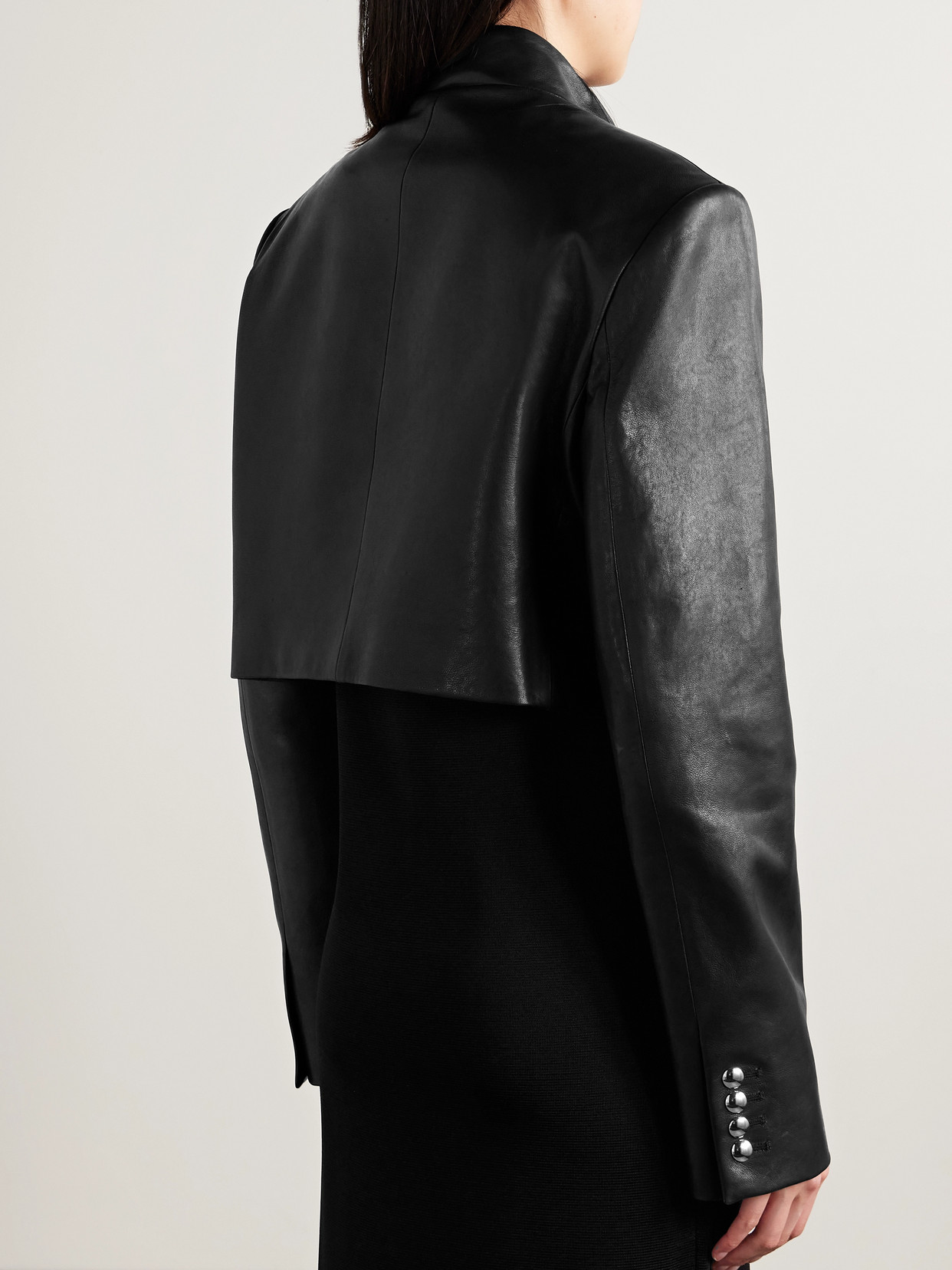 Khaite Cropped Leather Jacket With Padded Shoulders