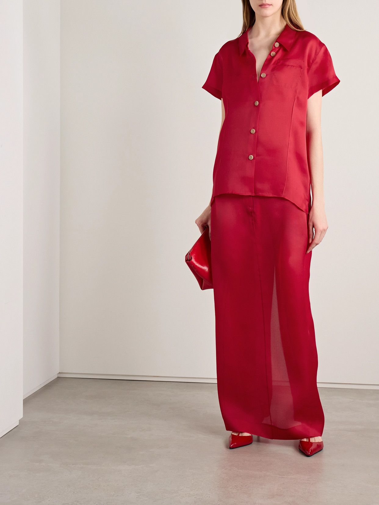 Shop Khaite Keefe Silk-organza Shirt In Red