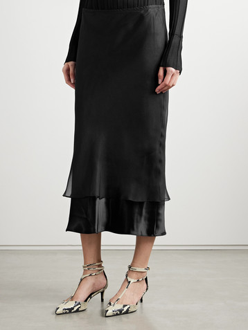 KHAITE Monina layered satin and organza midi skirt