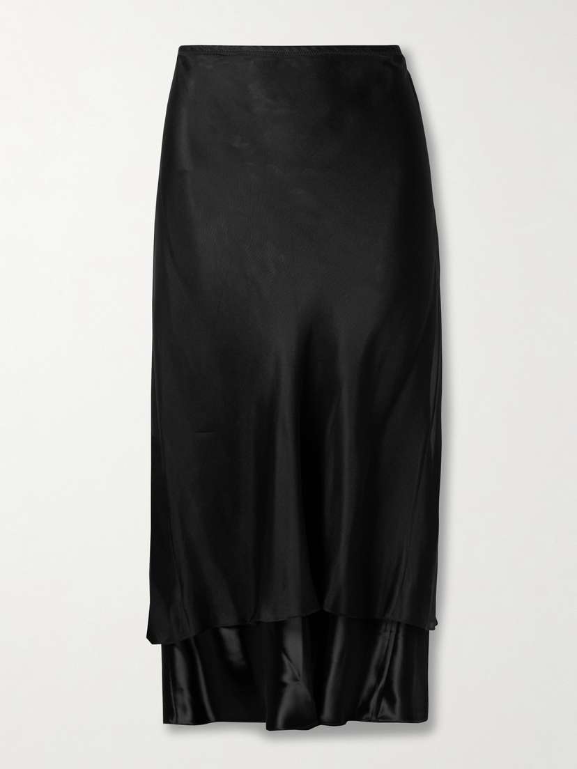 Khaite Monina Layered Satin And Organza Midi Skirt