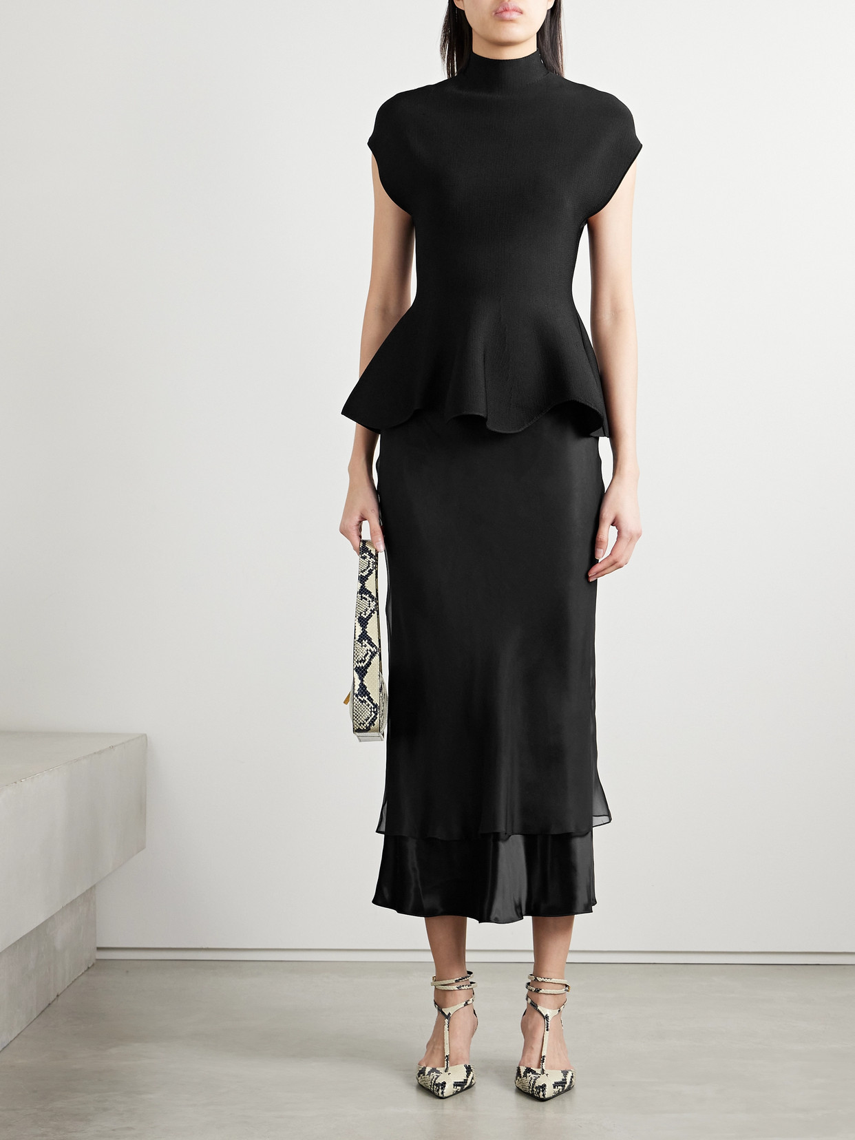 Shop Khaite Monina Layered Satin And Organza Midi Skirt