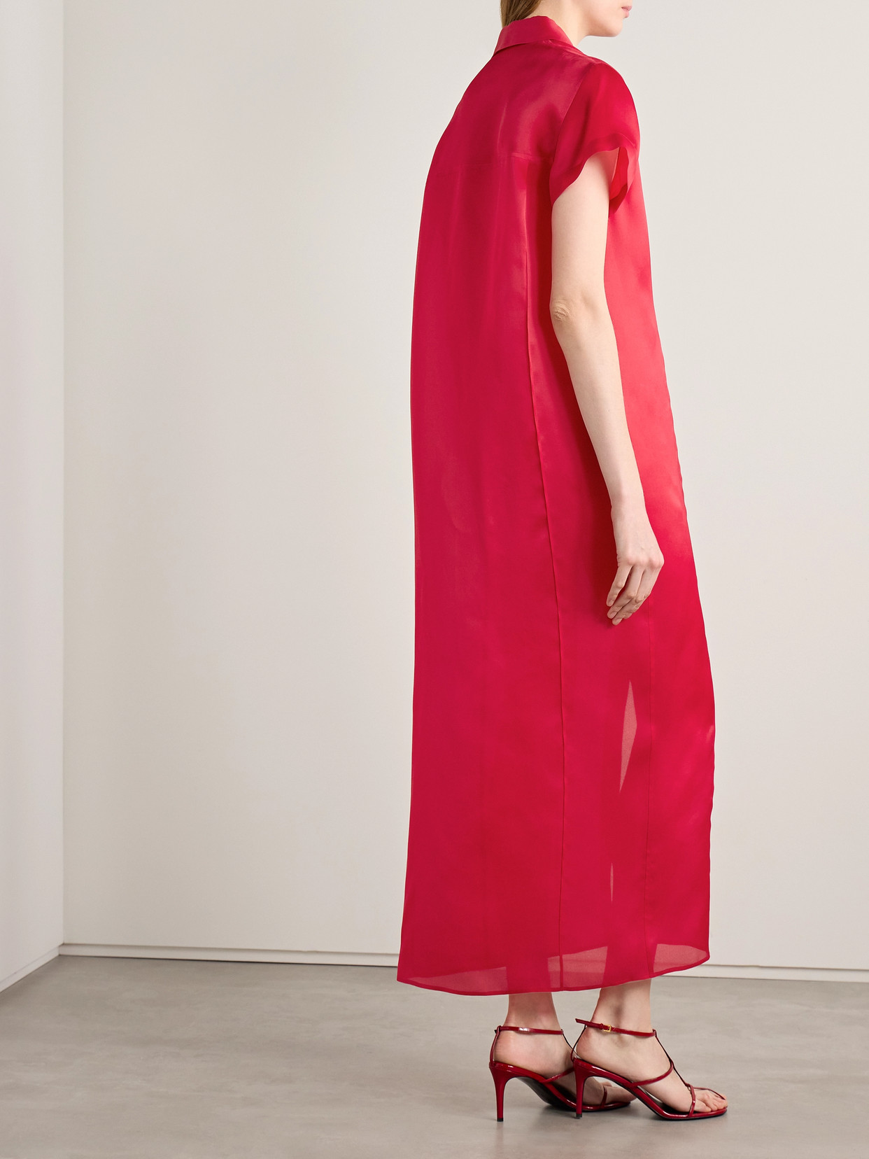 Khaite Effy Silk And Cotton-blend Organza Midi Shirt Dress In Red