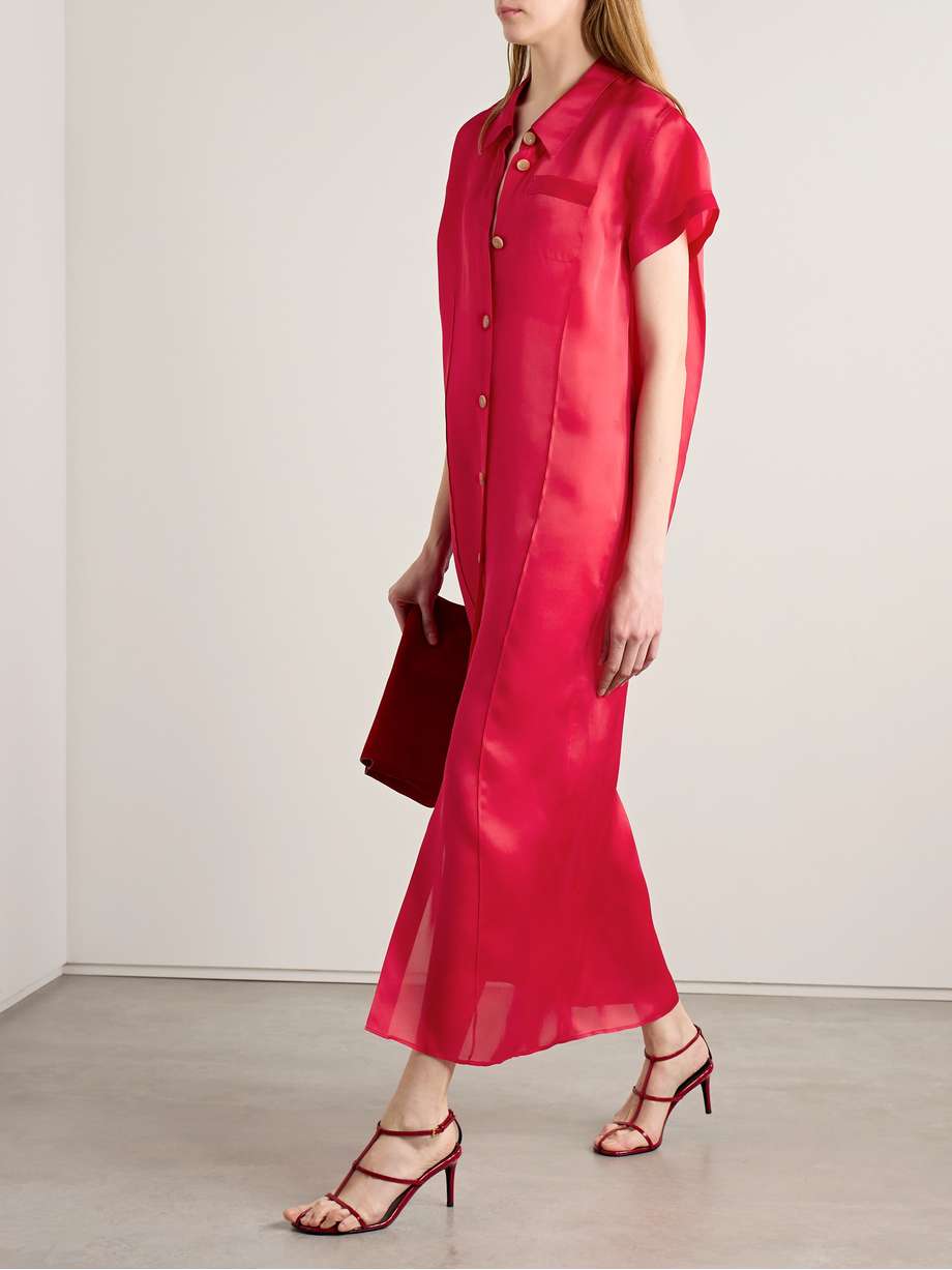 effy silk and cotton-blend organza midi shirt dress