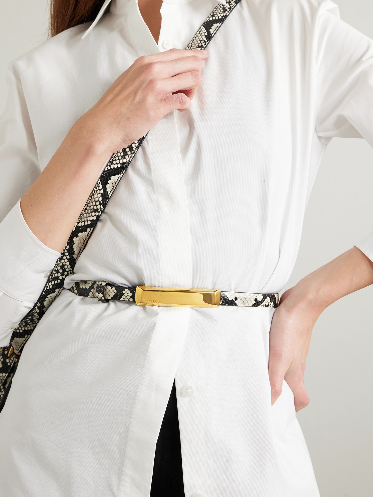 Tom Ford Embellished Snake-effect Leather Belt In Animal Print