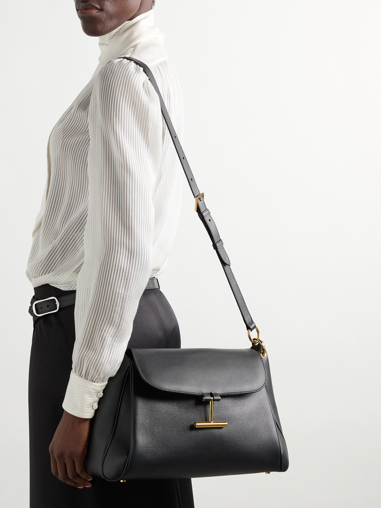 Tom Ford Tara Leather Shoulder Bag In Black