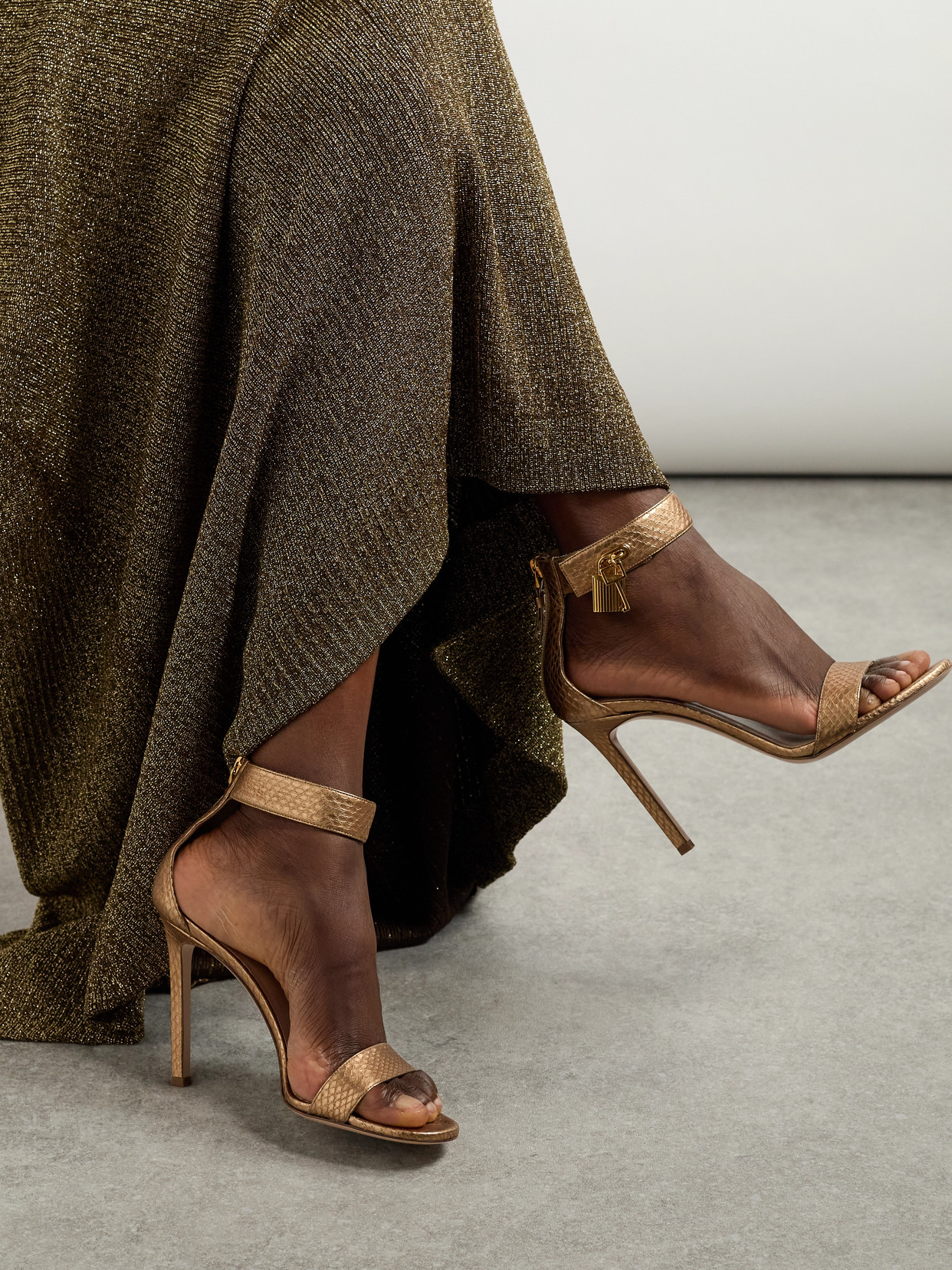 Metallic Snake-Effect Sandals