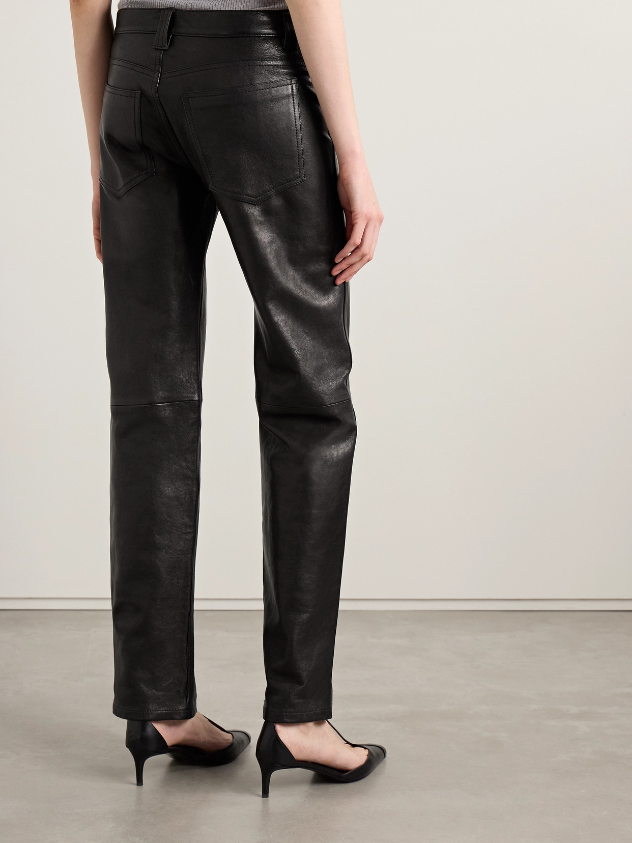 Khaite Callum Mid-rise Leather Straight-leg Pants In Black
