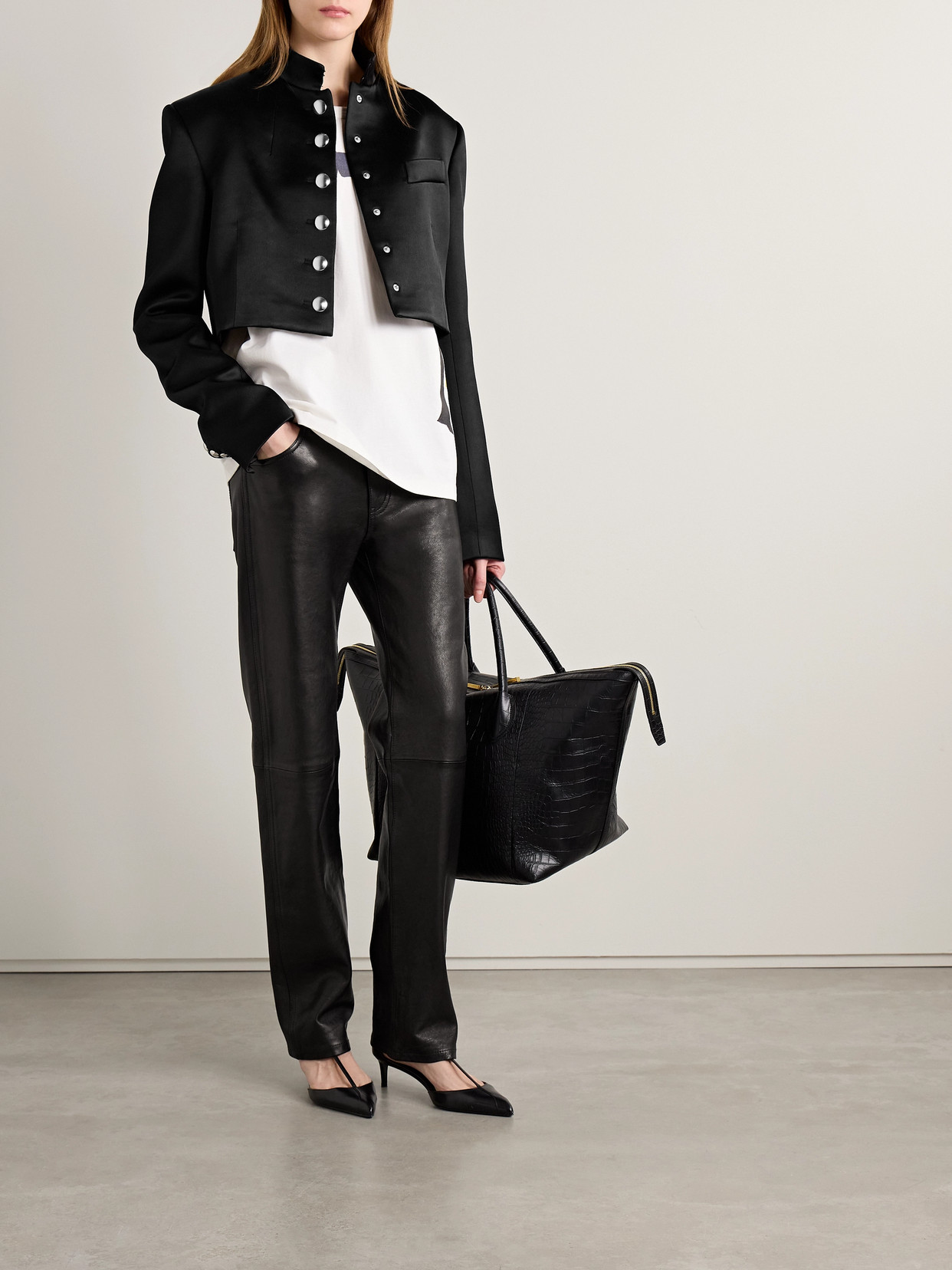 Khaite Callum Mid-rise Leather Straight-leg Pants In Black