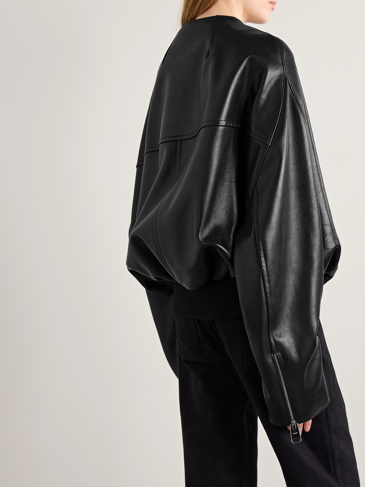 Khaite Hewit Oversized Leather Bomber Jacket In Black