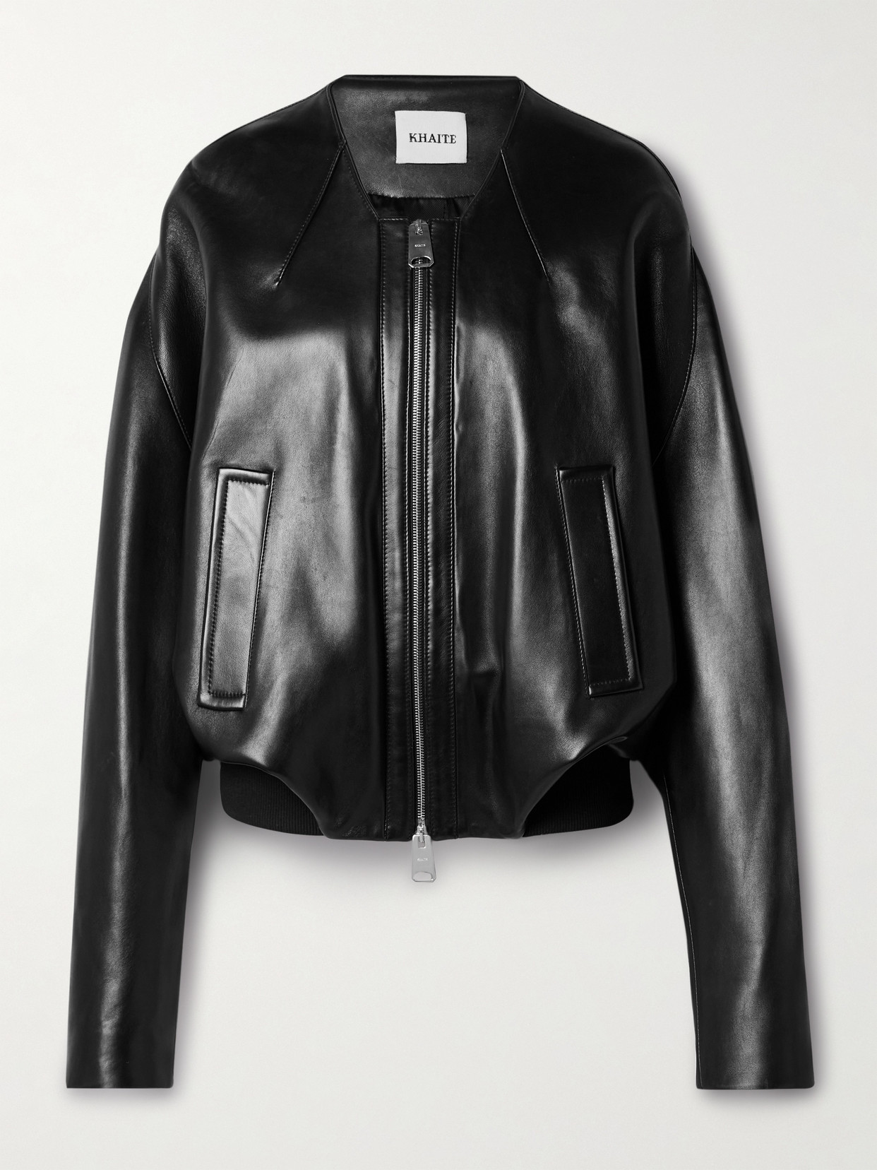 Khaite Hewit Oversized Leather Bomber Jacket In Black