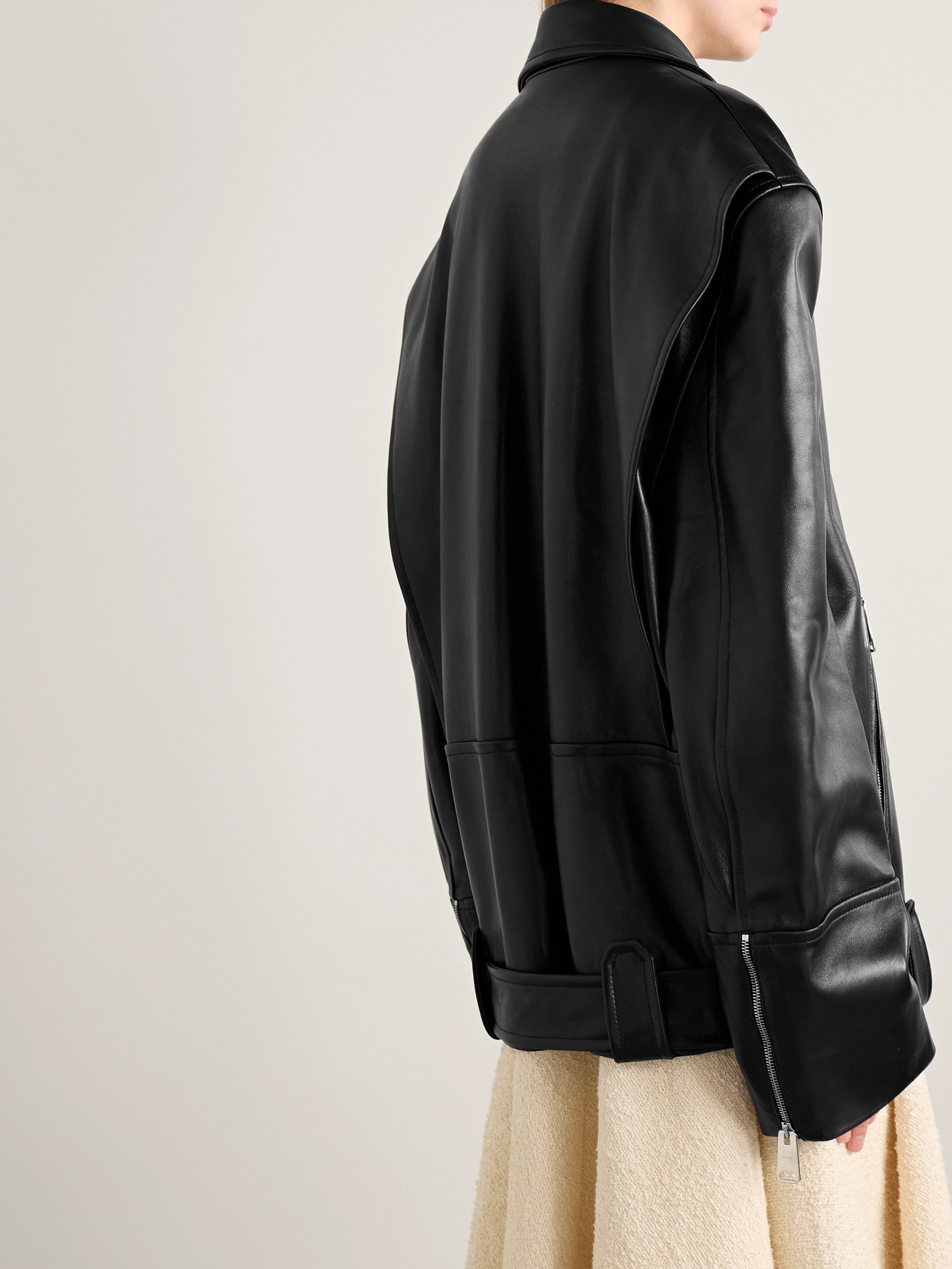 Khaite Hansel Oversized Belted Leather Biker Jacket In Black