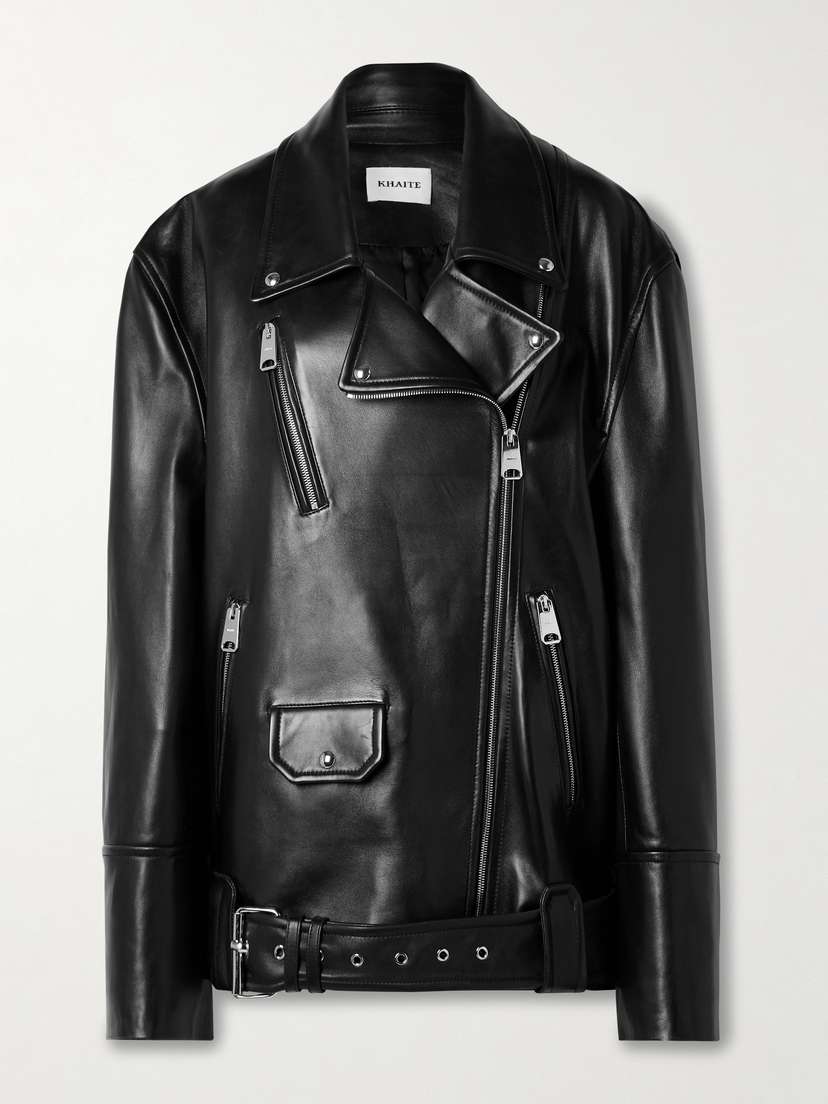 Khaite Hansel Oversized Belted Leather Biker Jacket
