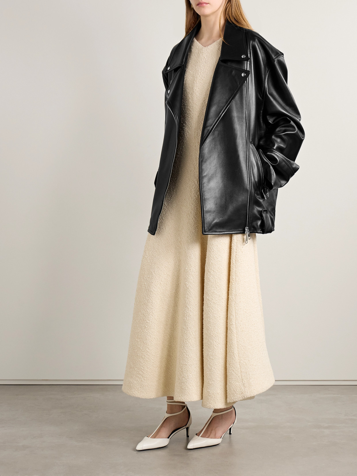 Khaite Hansel Oversized Belted Leather Biker Jacket In Black