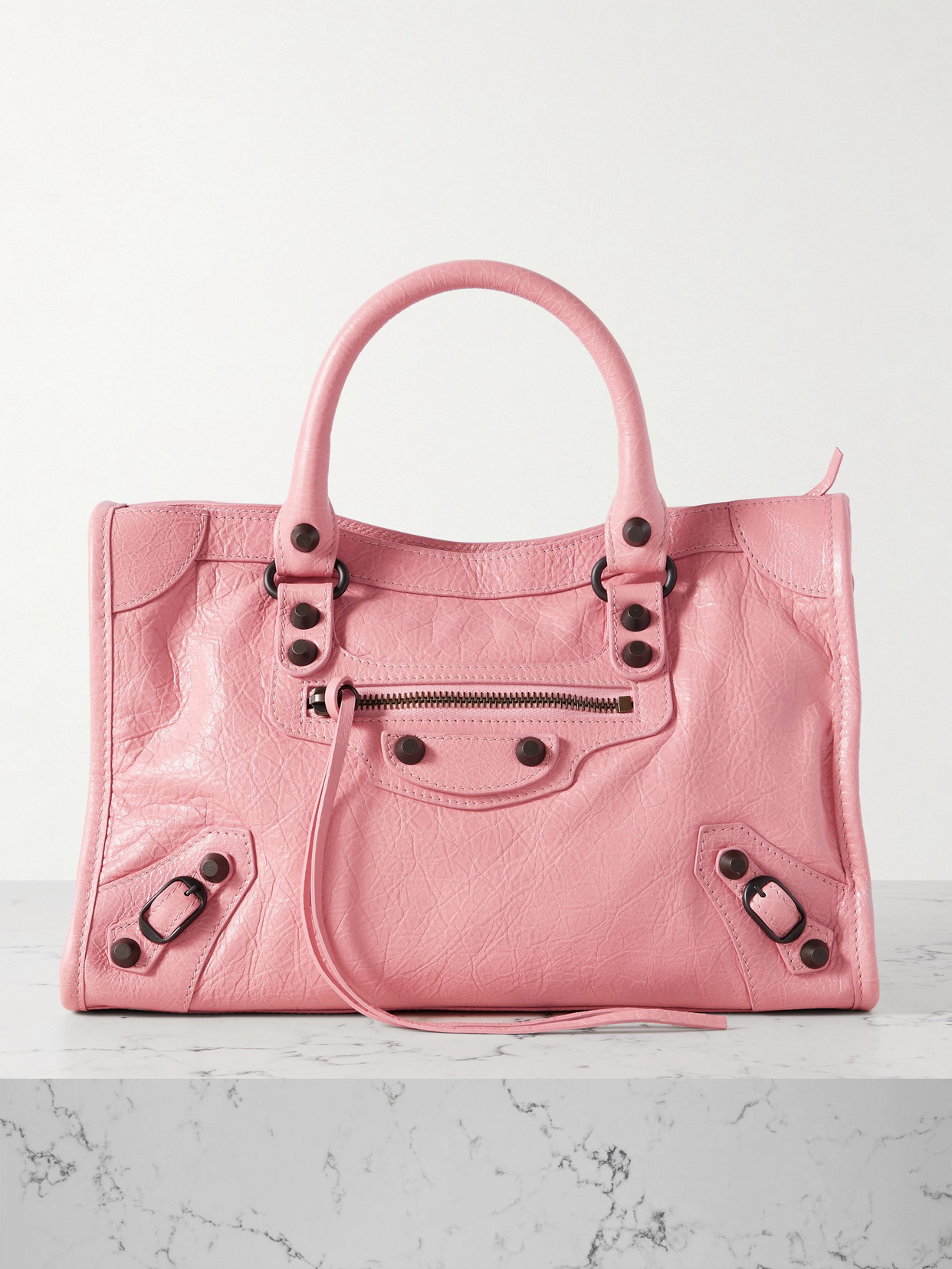 Balenciaga Le City Small Embellished Textured-leather Tote In Pink